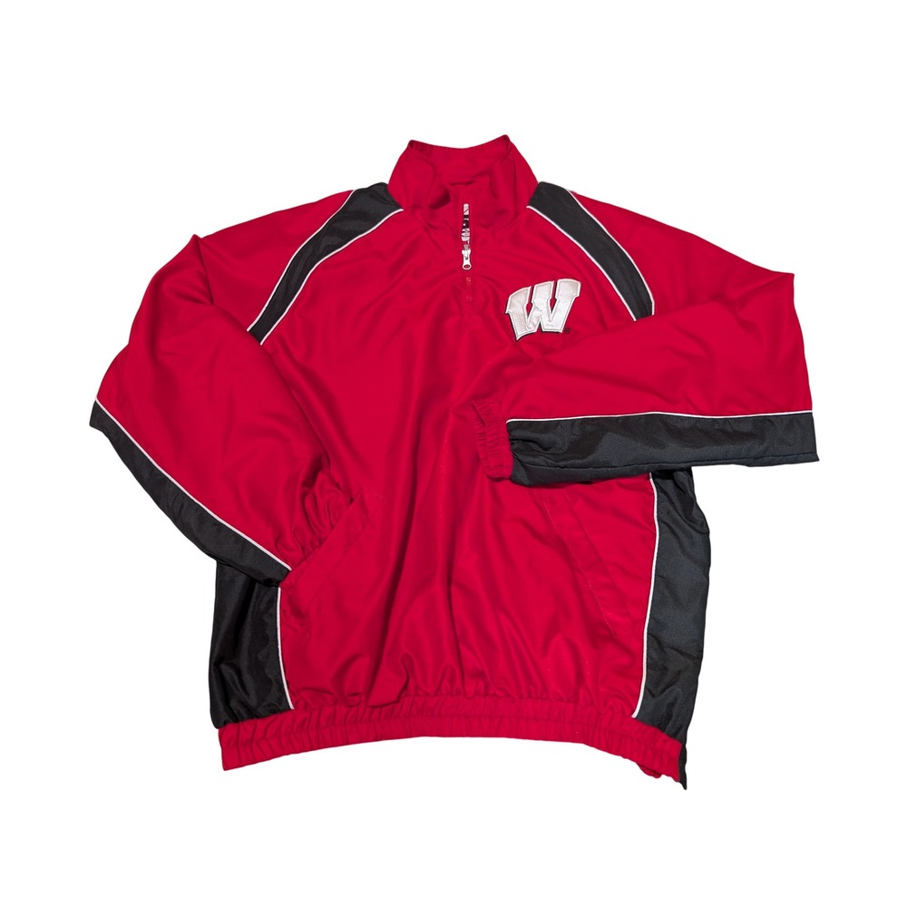 Wisconsin Badgers Quarter Zip Windbreaker 58 Sports Men XL Red Pullover Athletic